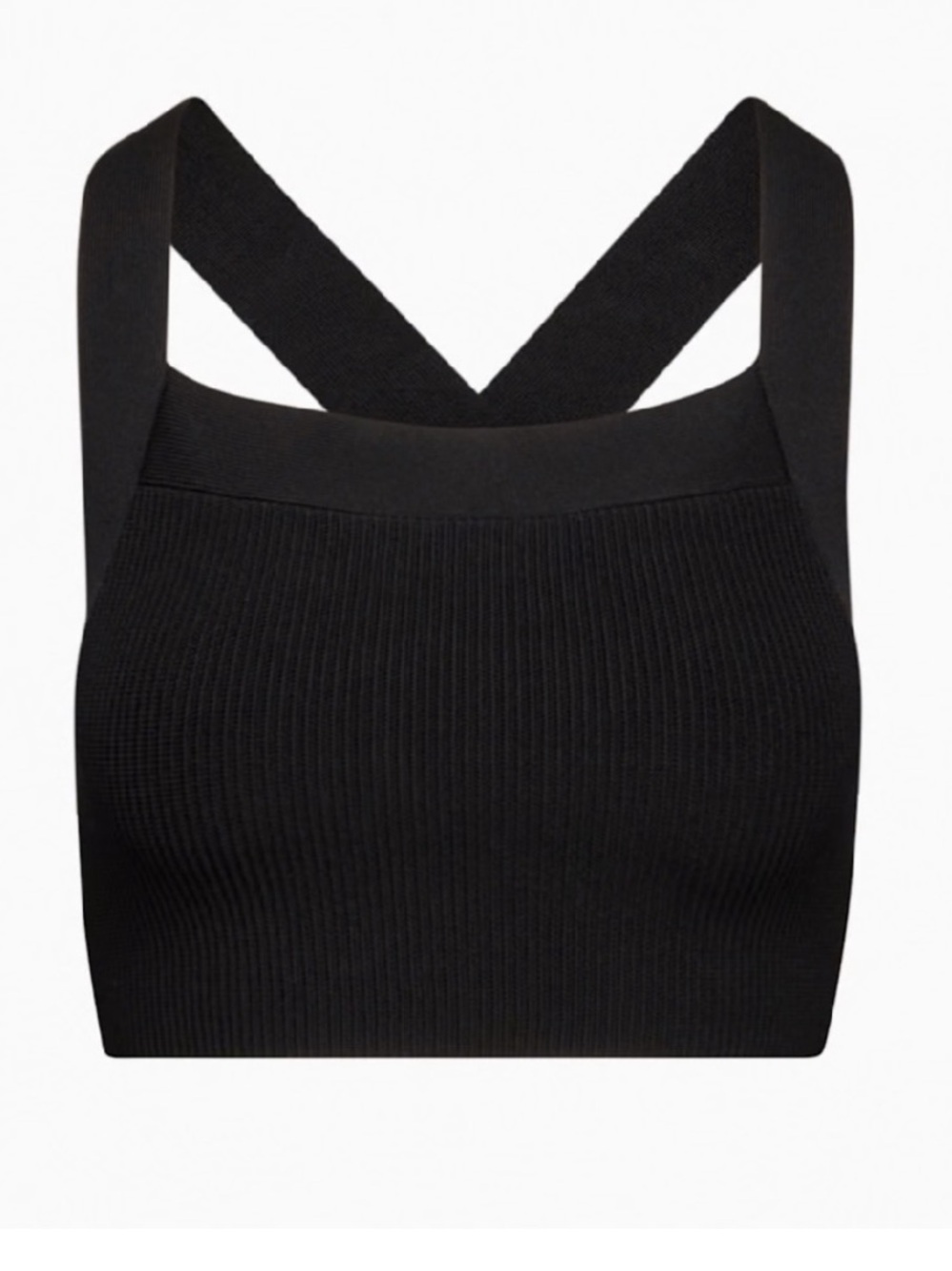 Babaton Black Ribbed Cross-Back Crop Tank